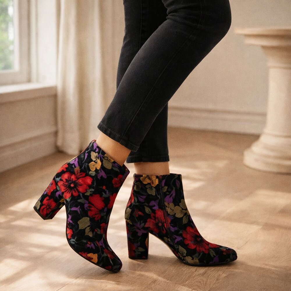 Cloudwalker by Avenue Waverly Multicolor Floral Velvet Ankle Boots Size 8.5